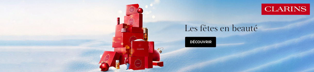 Banner ad for Clarins with a CTA button