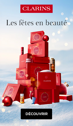 Banner ad for Clarins with a CTA button
